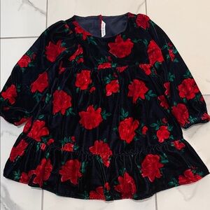 Janie and Jack Red Floral Velvet Blouse